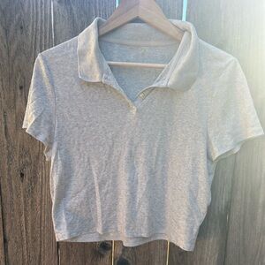 American Eagle Outfitters Light Gray Crop Polo Top